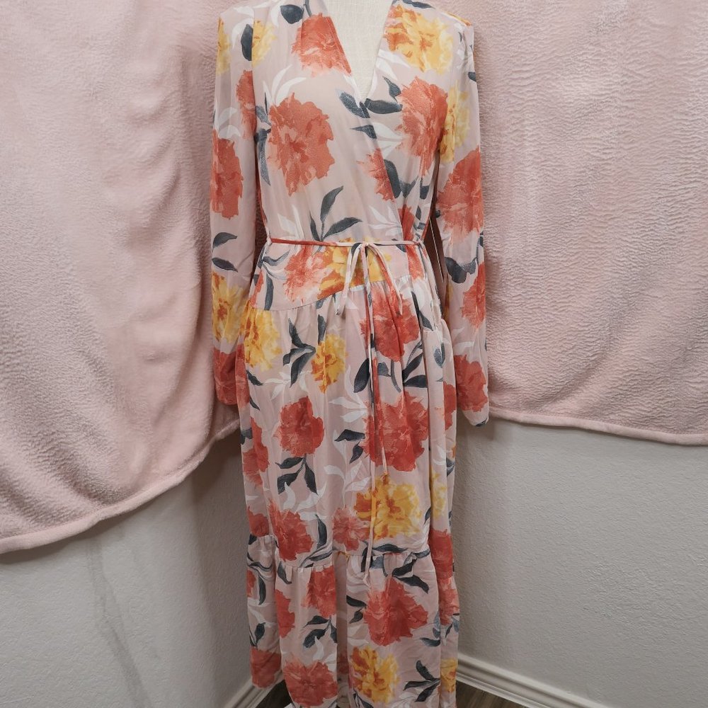 Lulu's Blush Floral Maxi Wrap Dress